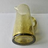 Blown glass pitcher, bubbled, khaki green, 70s, height 25.5 cm