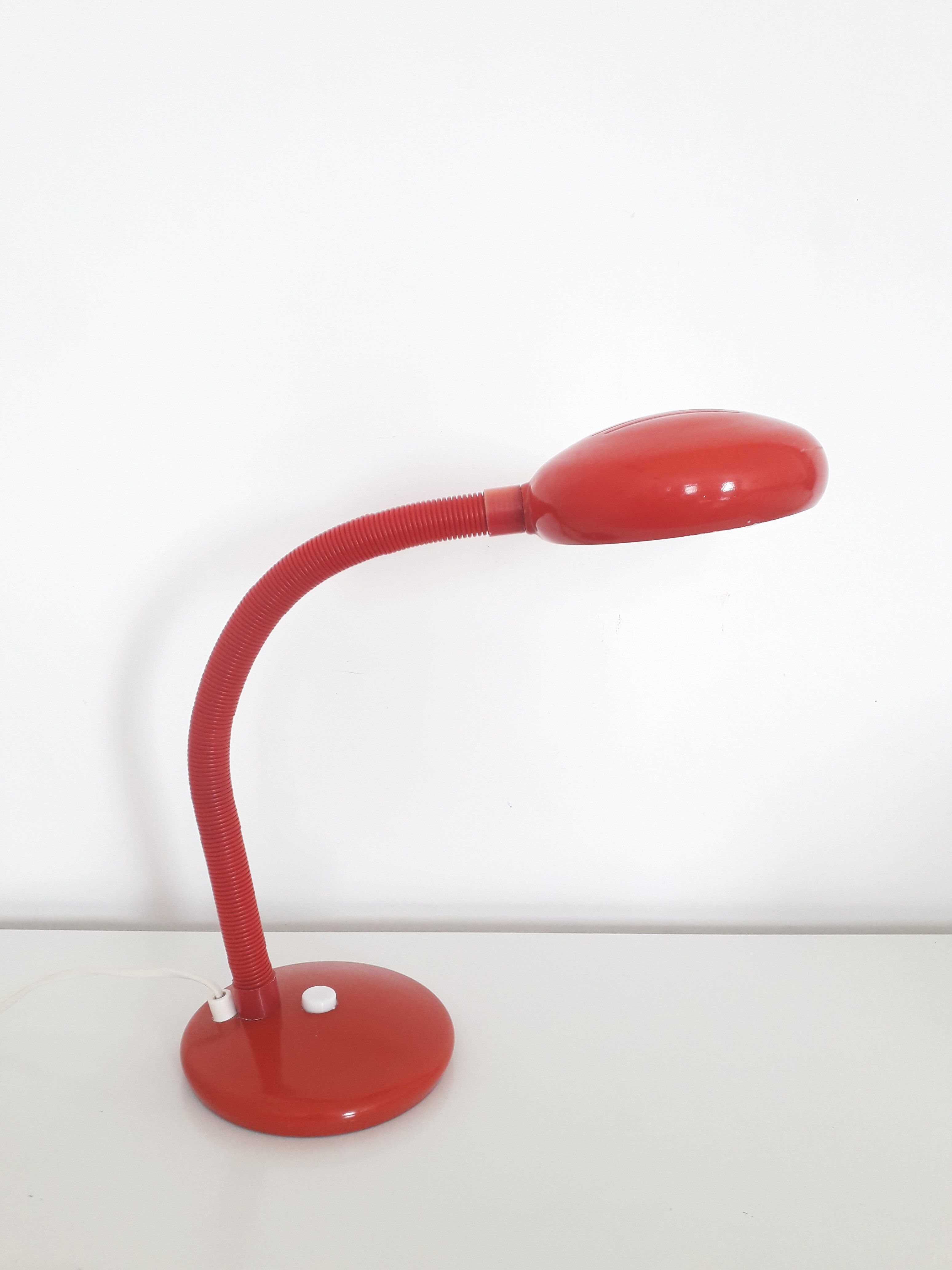 Vintage desk lamp red lacquered metal 1970