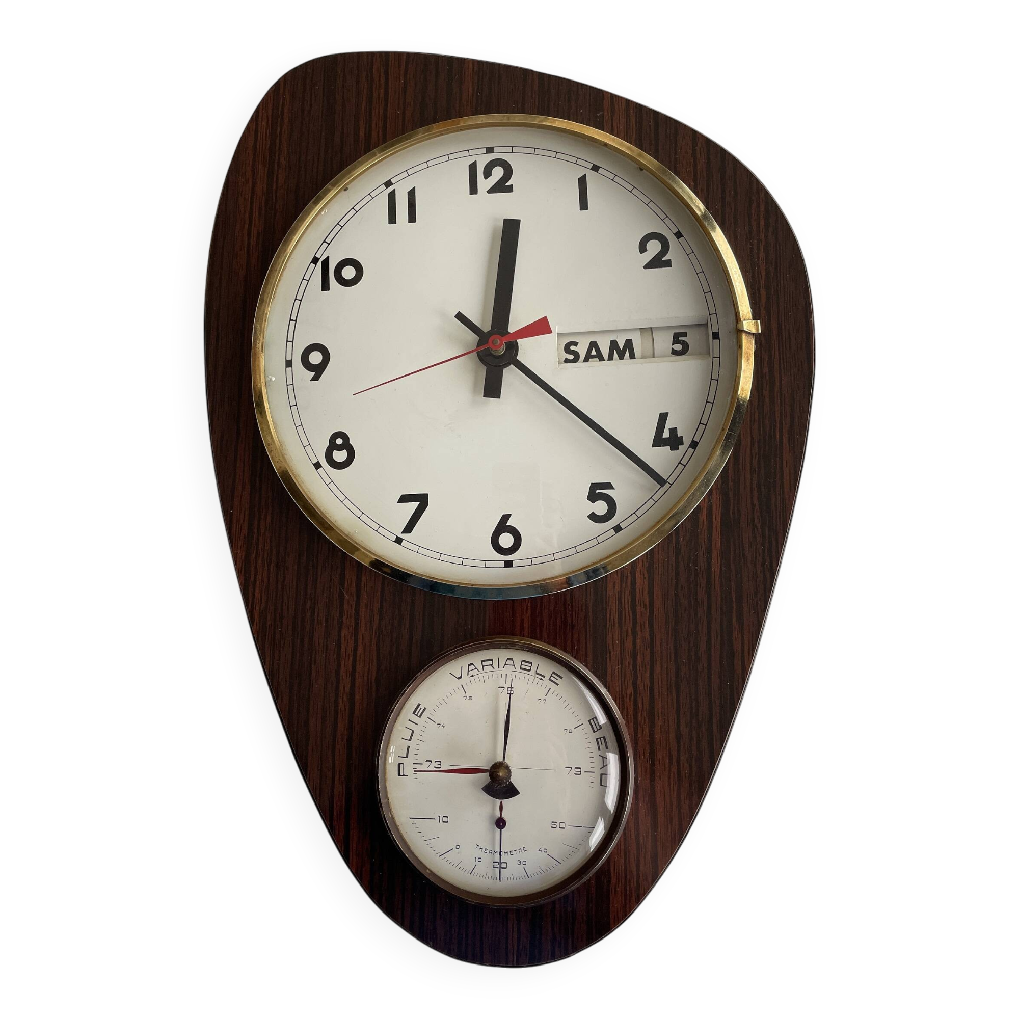 Vintage 1960s wall clock with thermometer and date