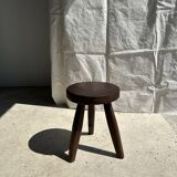 Tripod stool in upcycled teak with flat top - Small tripod stool in solid brown wood with circu seat