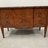 Louis XVI chest of drawers in wood veneer marquetry, 20th century