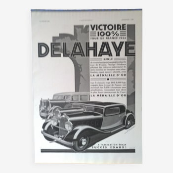Une publicité papier voiture Delahaye issue revue 1933