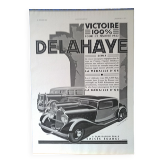 A Delahaye car paper advertisement from 1933 magazine