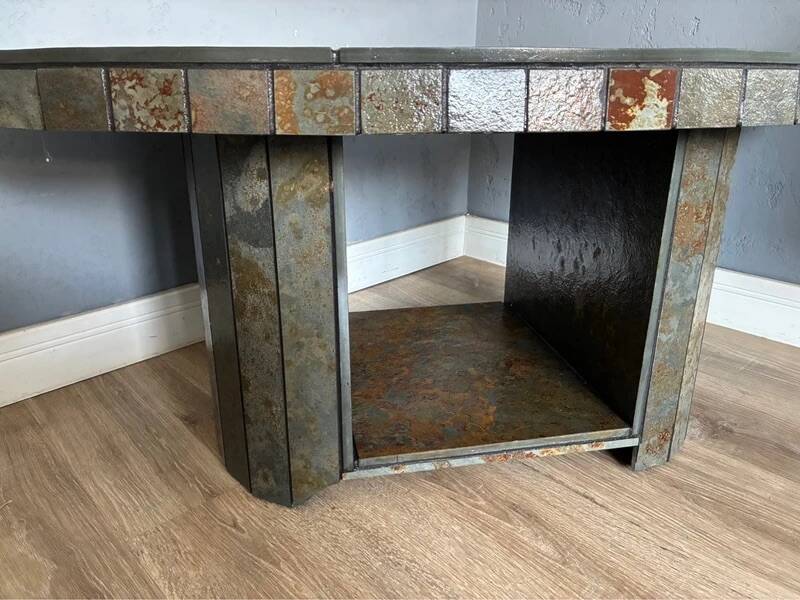 Brutalist Coffee Table – Stone Tile Rolling Table 1970s
