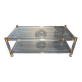 Table basse verre, plexiglas et laiton, 1970-80