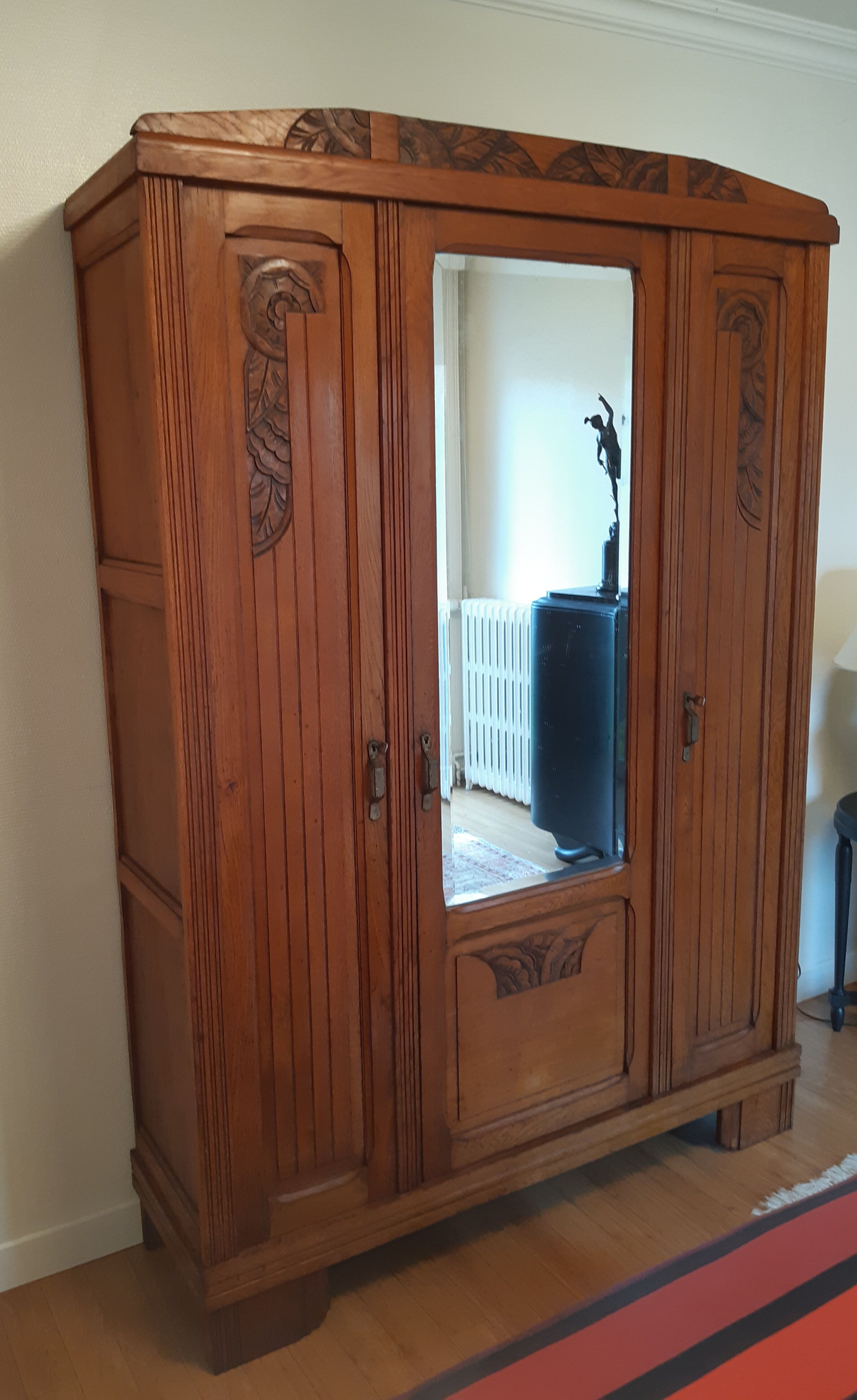 3-door Art Deco Parisian wardrobe and bevelled mirror