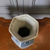 Pair of Japanese hexagonal blue background vases with cut sides DEC 739