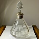 Flacon ancien en cristal col en argent poinçonné art déco à facettes