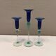 Royal Copenhagen set of 3 candle holders, model Harlequin in blue/turquoise glass.