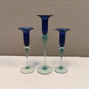 Royal Copenhagen set of 3 candle holders, model Harlequin in blue/turquoise glass.