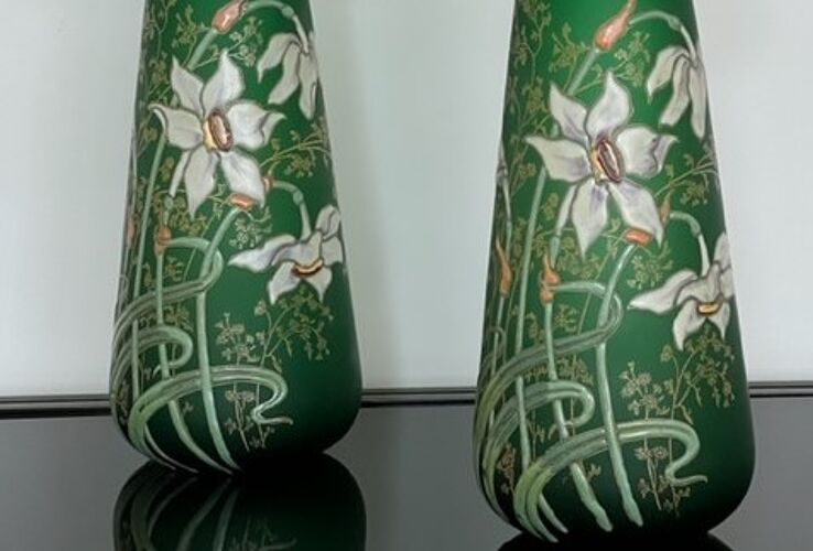 Pair of enamelled vase Legras art nouveau