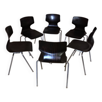 Set of 6 vintage Pagholz Flötotto stackable chairs in Palisander Pagwood.