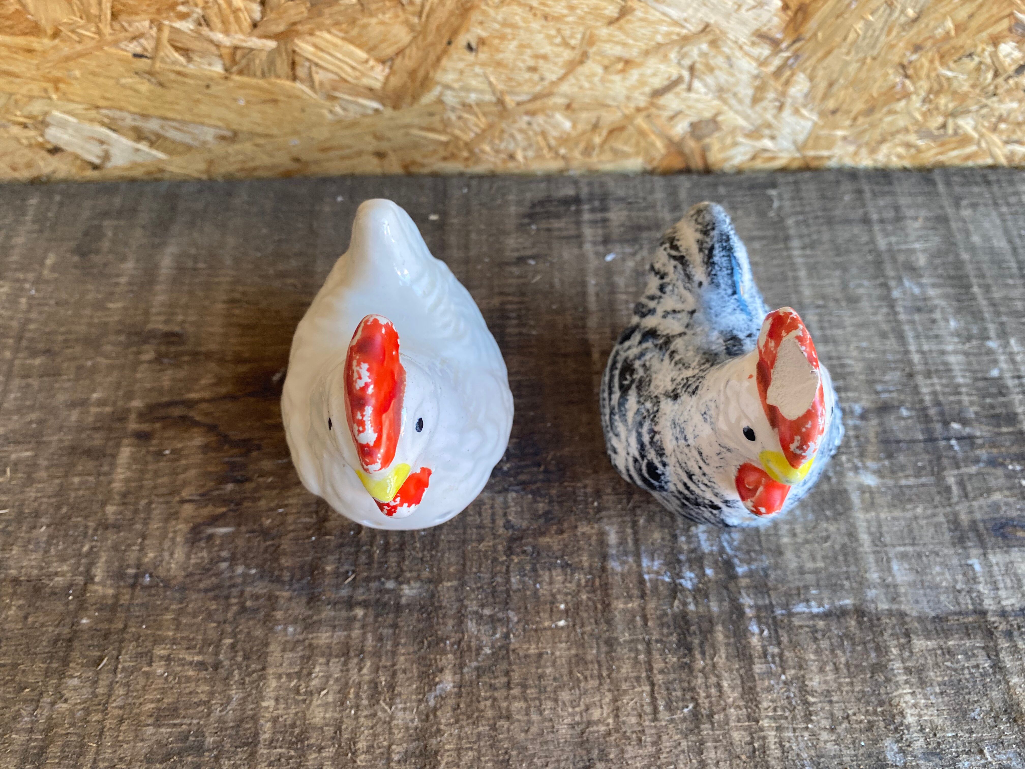 Salt & Pepper Shaker Chicken & Rooster Shape Ceramic Made In France Vintage
