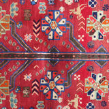 Tapis tribal persan traditionnel fait à la main Tapis de salon en laine rouge bleue - 111x165cm