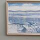 Vintage mid century framed oil painting, abstract coastal landscape - icy winter