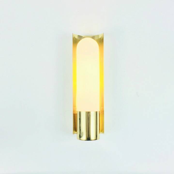 Pair of Hollywood Regency Wall Lights Brass & Opaline Glass Limburg, 1970s