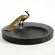 Beautiful, large black granite valet tray featuring a brass peacock, circa