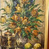 Swedish Mid-Century Oil On CanvasPainting" Floral Still Life " by  Lars DraabyeK --Vintage & Framed