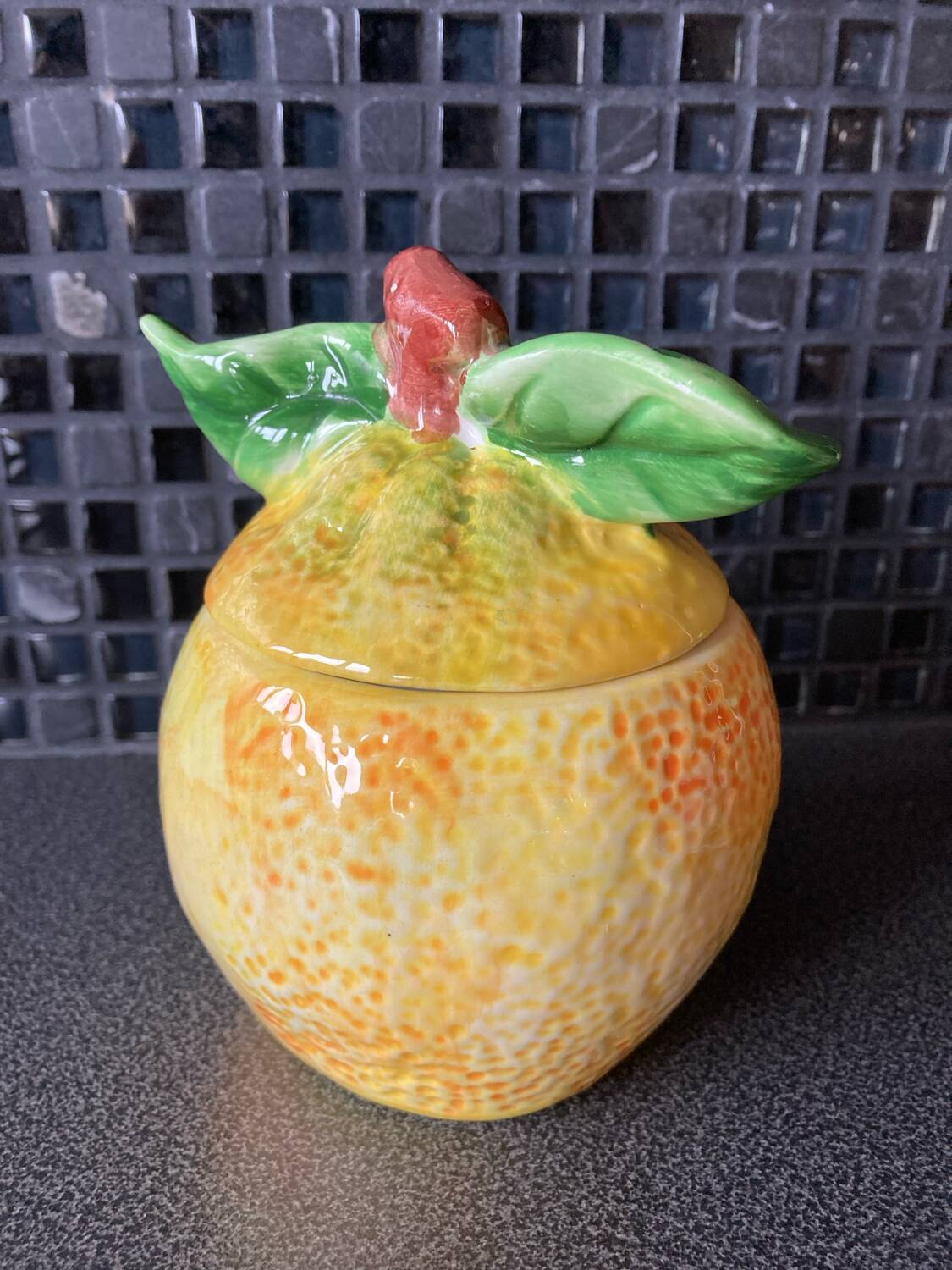 Orange slip sugar bowl