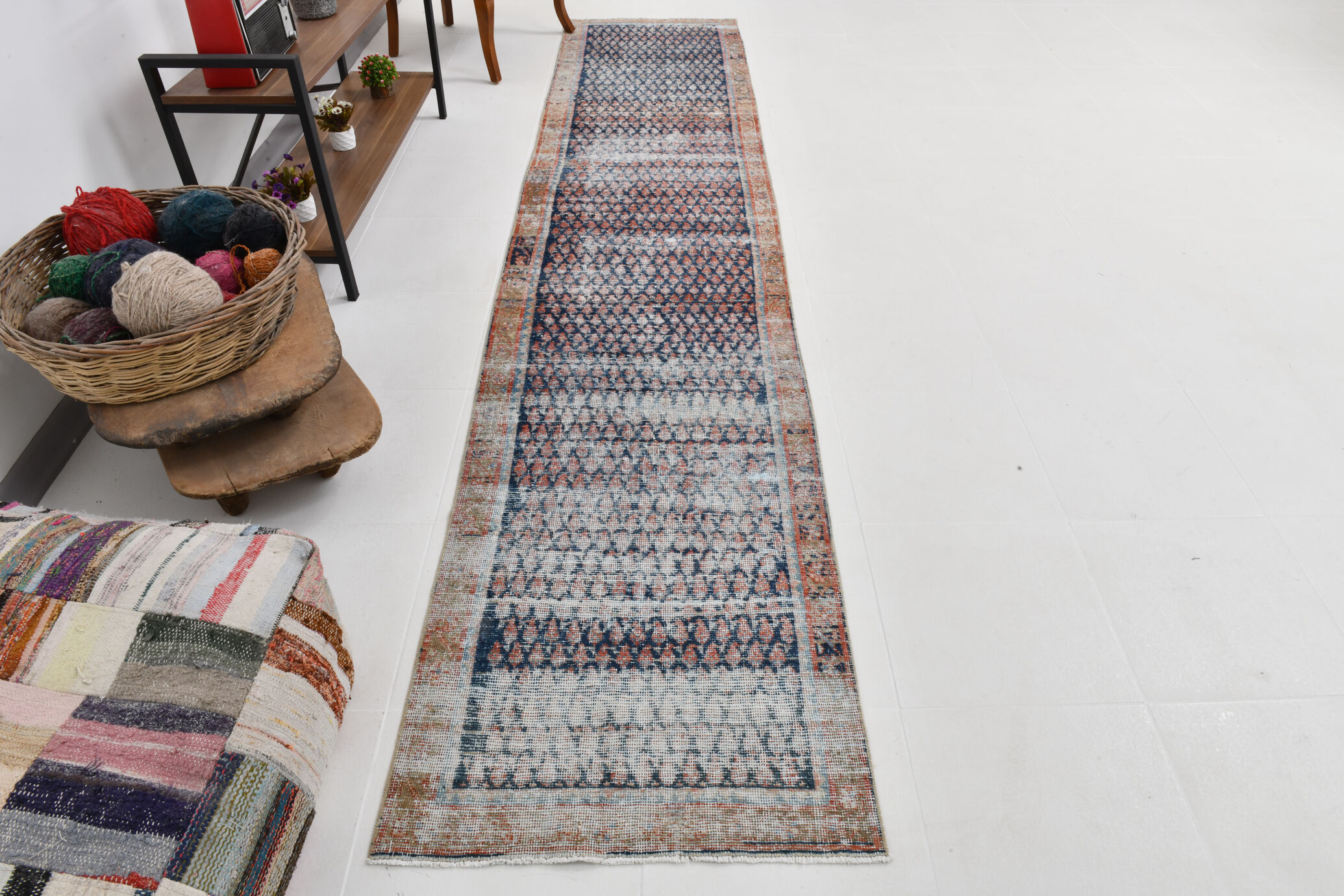 Navy blue persian runner rug, 365x77cm