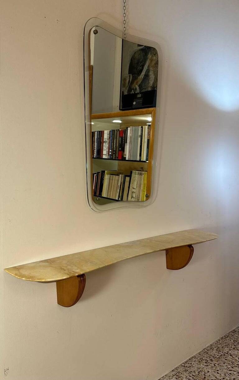 Italian Art Deco Console in Cherry Wood and Siena Marble by Paolo Buffa, 1940s