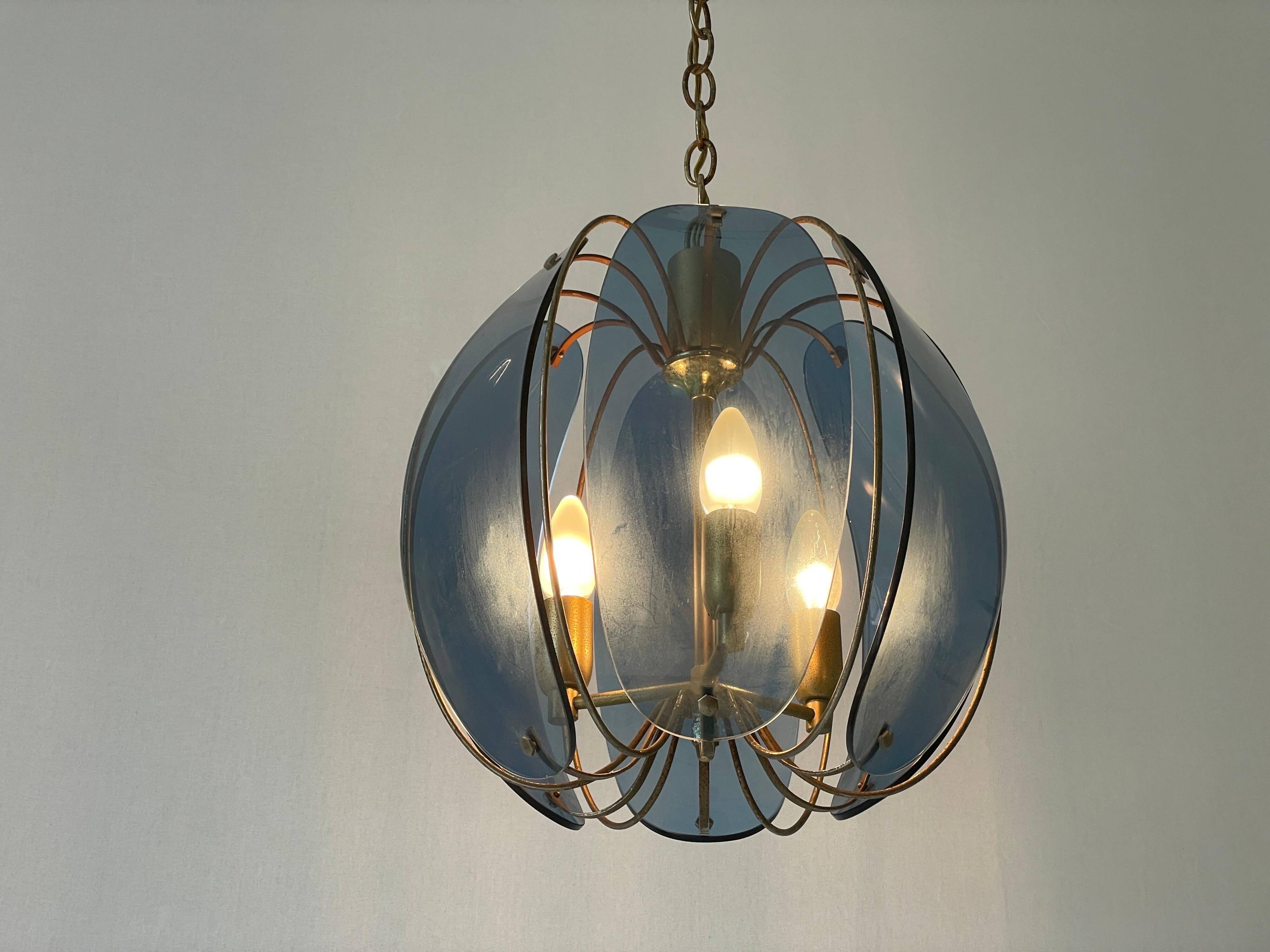 Blue glass ceiling light with exclusive Italian design by VECA, 1960s, Italy.