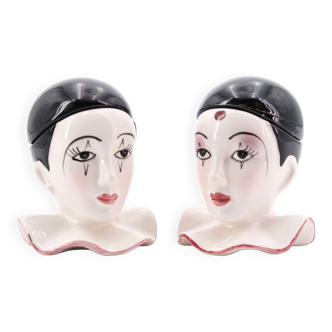 Salières Pierrot en porcelaine, années 70