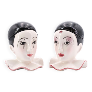 Pierrot porcelain salt shakers, 70s
