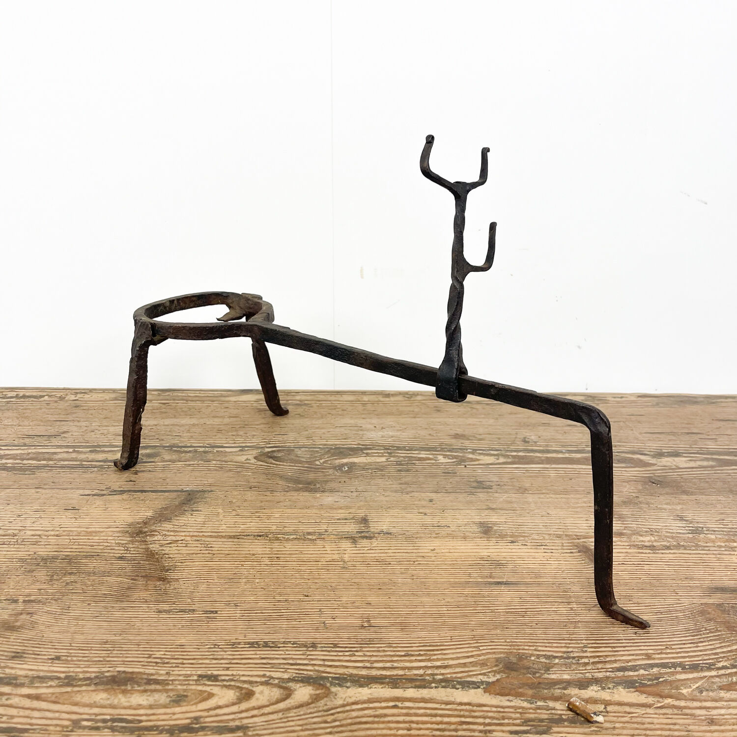 Antique wrought iron fire place pan trivet 18th century