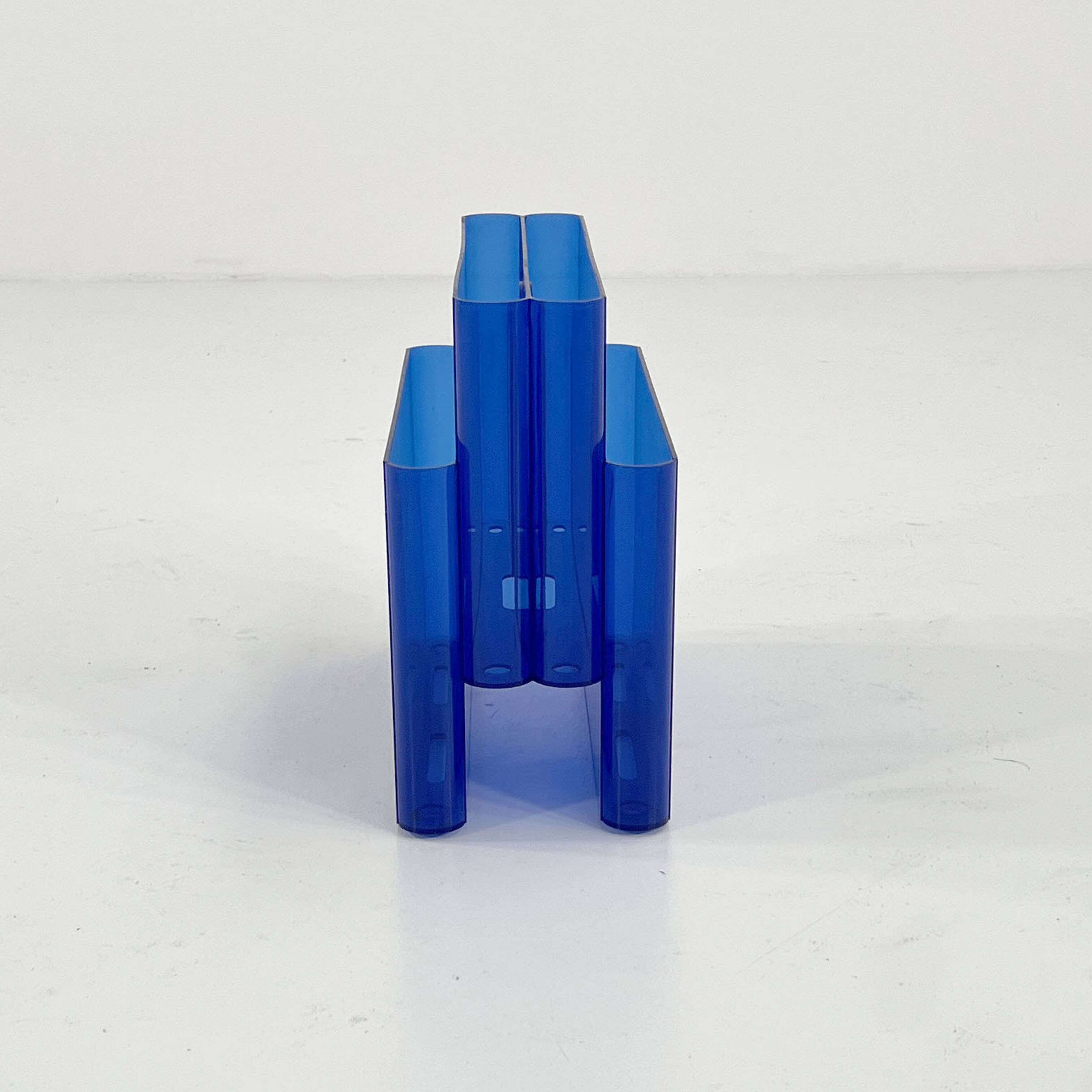 Transparent blue magazine rack by Giotto Stoppino for Kartell, 1970