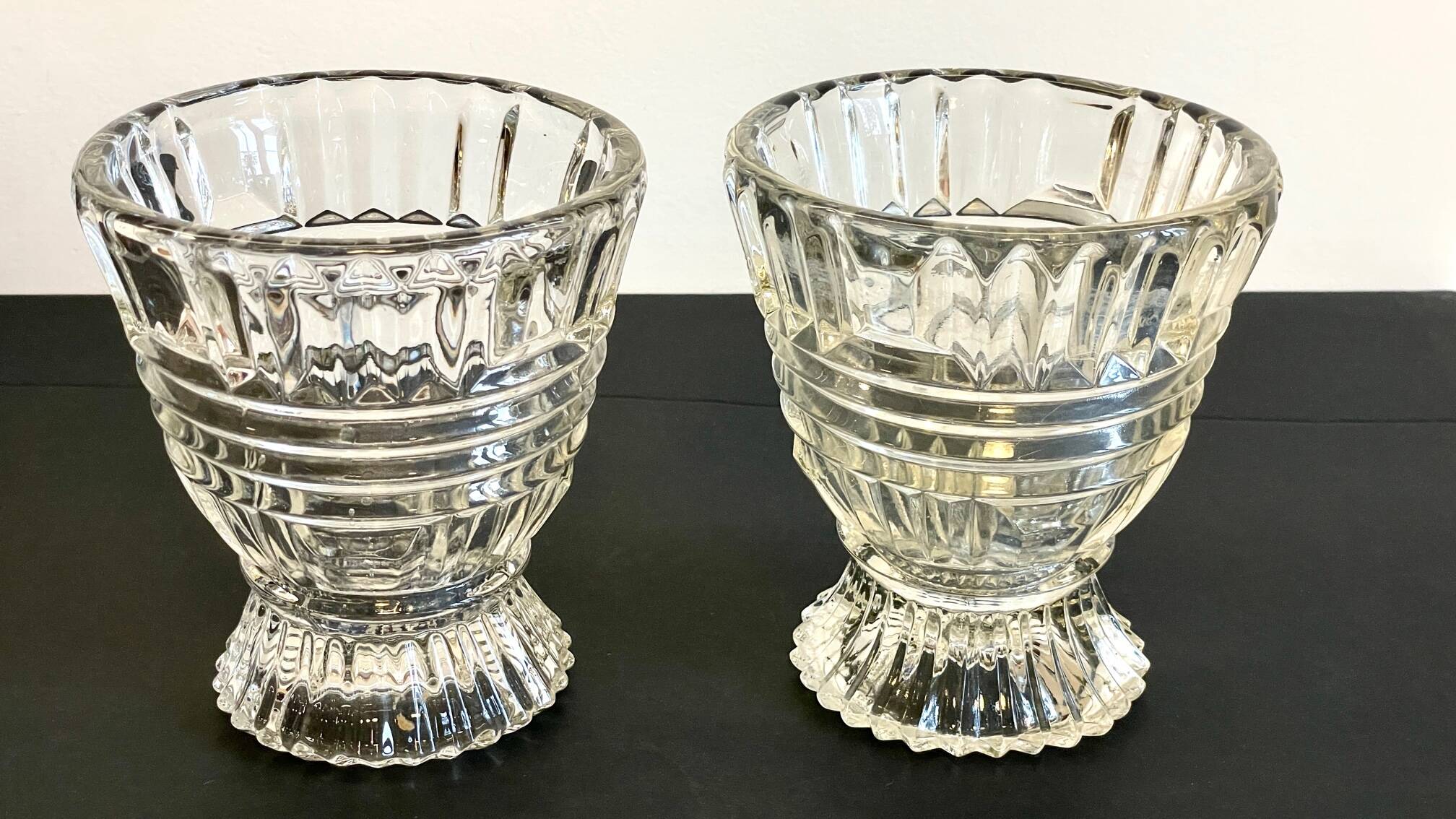 Paire vases géométriques semi-cristal vintage