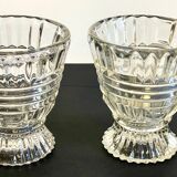 Pair of vintage geometric semi-crystal vases