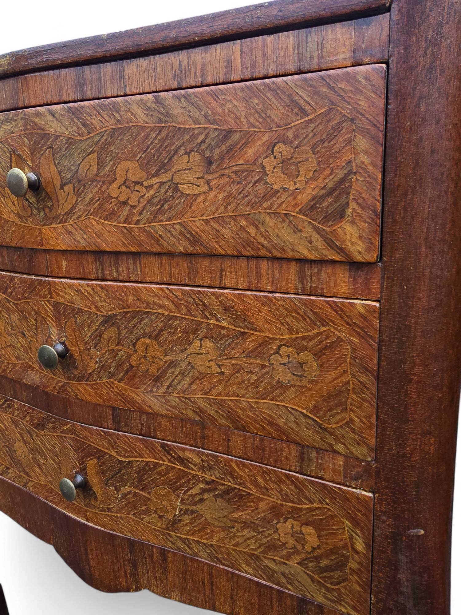 Pair of Louis XV style bedside tables with rosewood marquetry