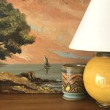 Ancient ceramic and brass lamp foot