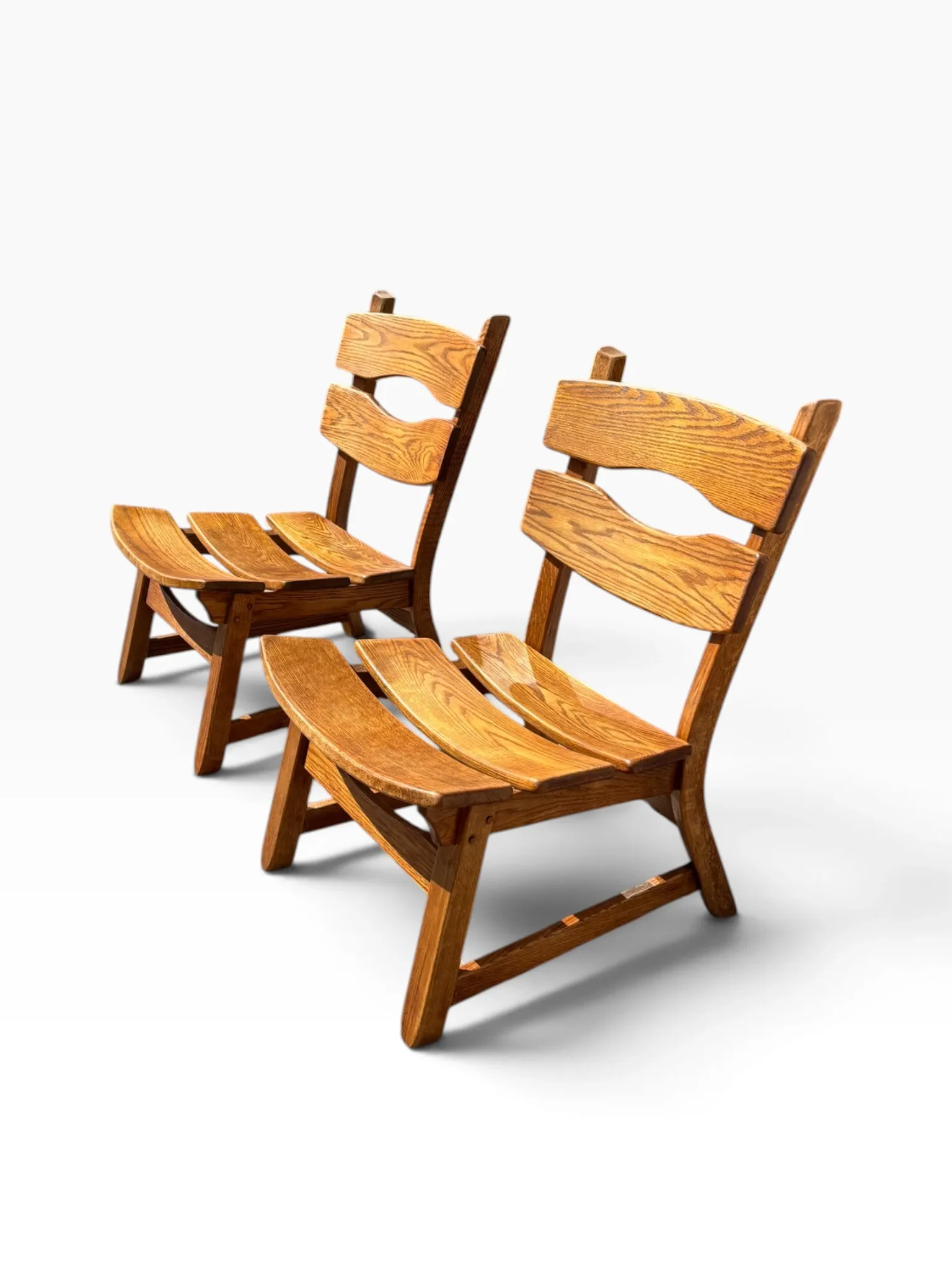 Set of 2 brutalist lounge chairs in oak by Dittmann & Co for Awa.