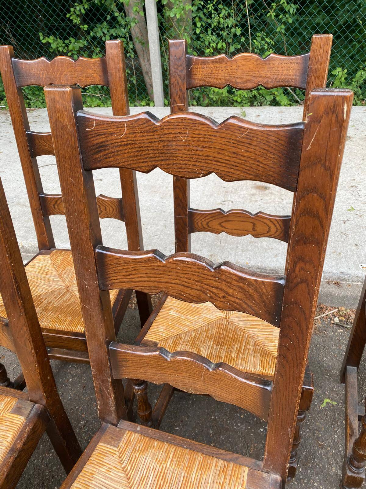 6 chaises bois massif et paille dossier haut type ferme