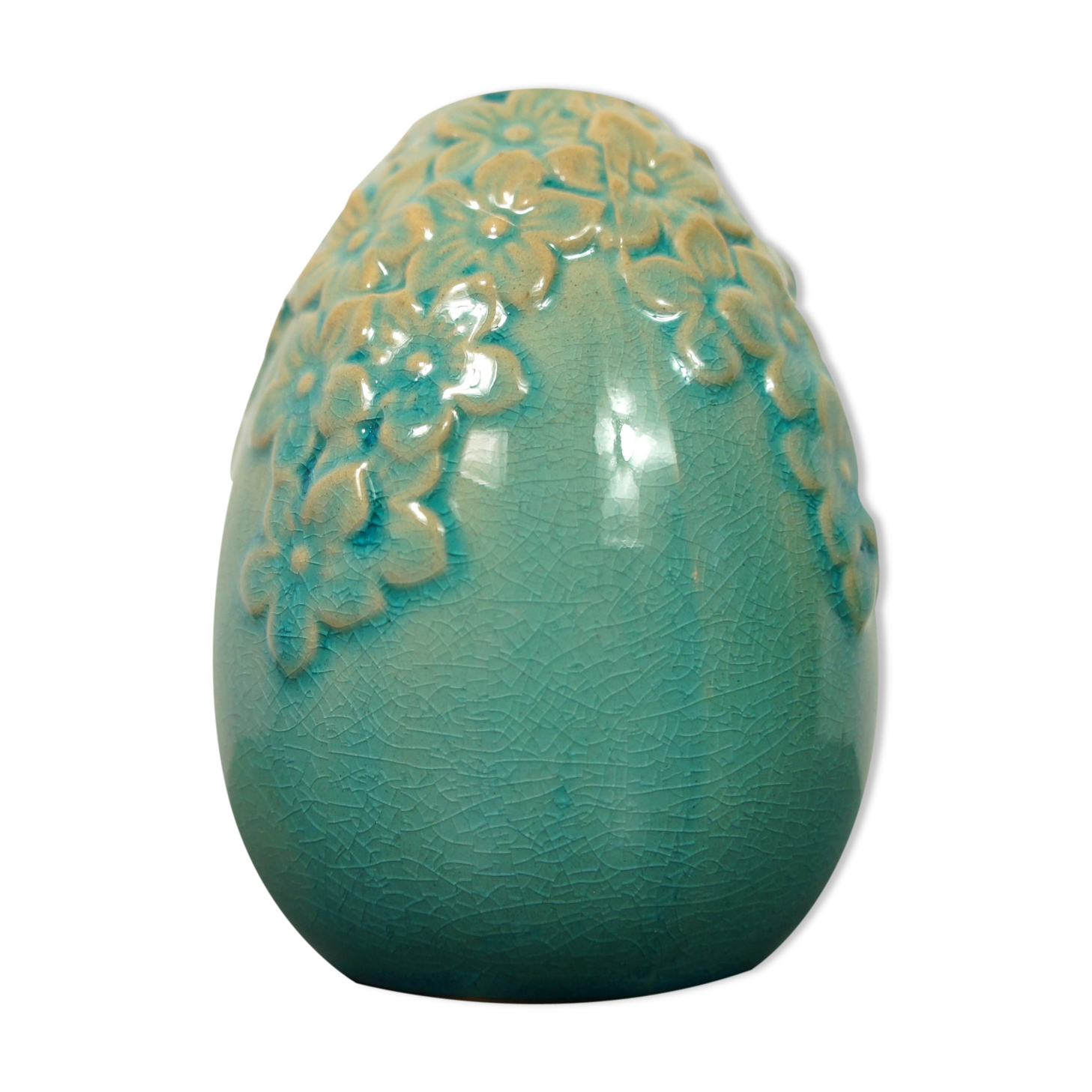 Cracked ceramic ovoid vase