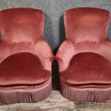 Pair of pink velvet frog armchairs – Napoleon III period