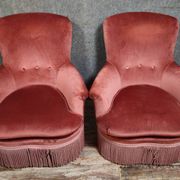 Paire de fauteuils crapauds en velours rose – époque Napoléon III