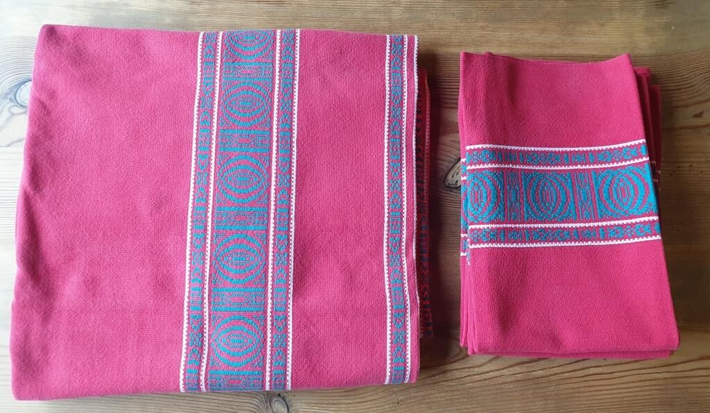 Vintage Basque tablecloth vermilion 170X140 and 5 towels