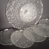 Plat a tarte et 5 assiettes a dessert cristal ciselé