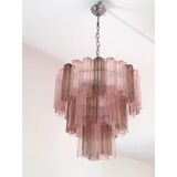 Contemporary Fume’ and Pink “Tronchi” Murano Glass Chandelier