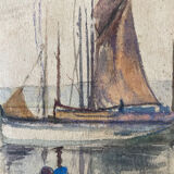 Tableau peinture ancienne marine Janssaud XIXe