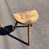 Pair of tripod farm stools in turned wood