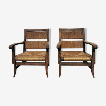 Pair of straw armchairs from the 1940s