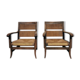 Pair of straw armchairs from the 1940s