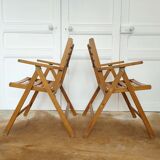 Pair folding chairs wooden