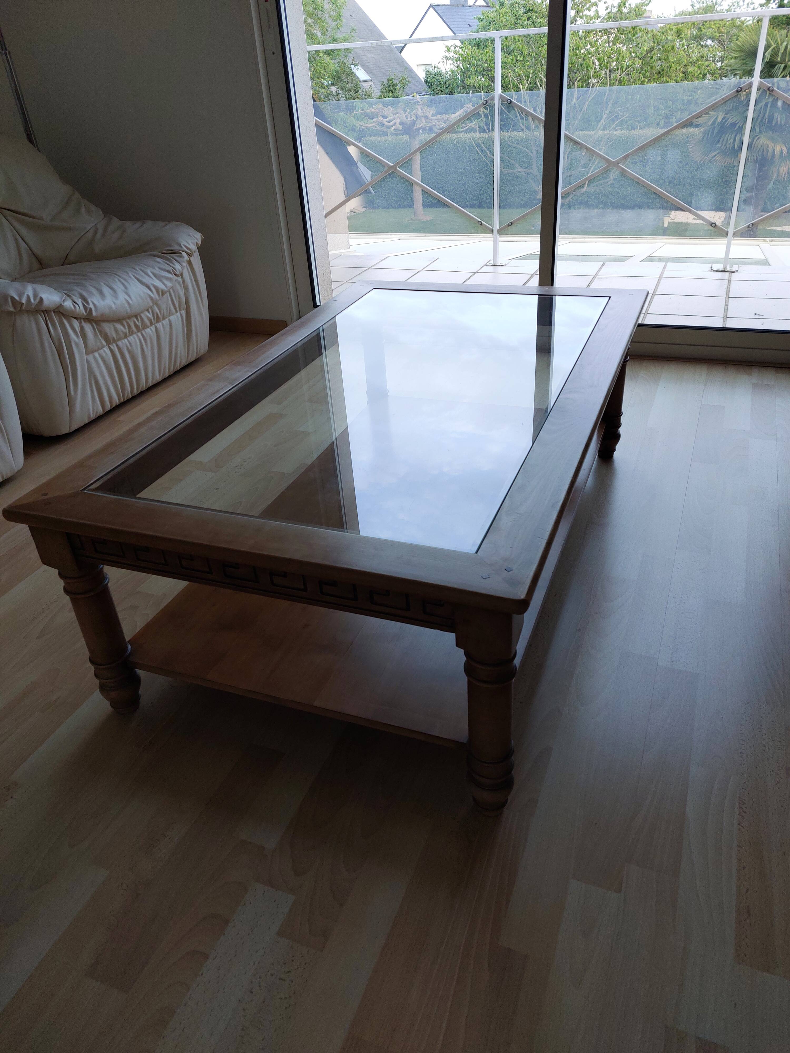 Vintage wooden and glass coffee table
