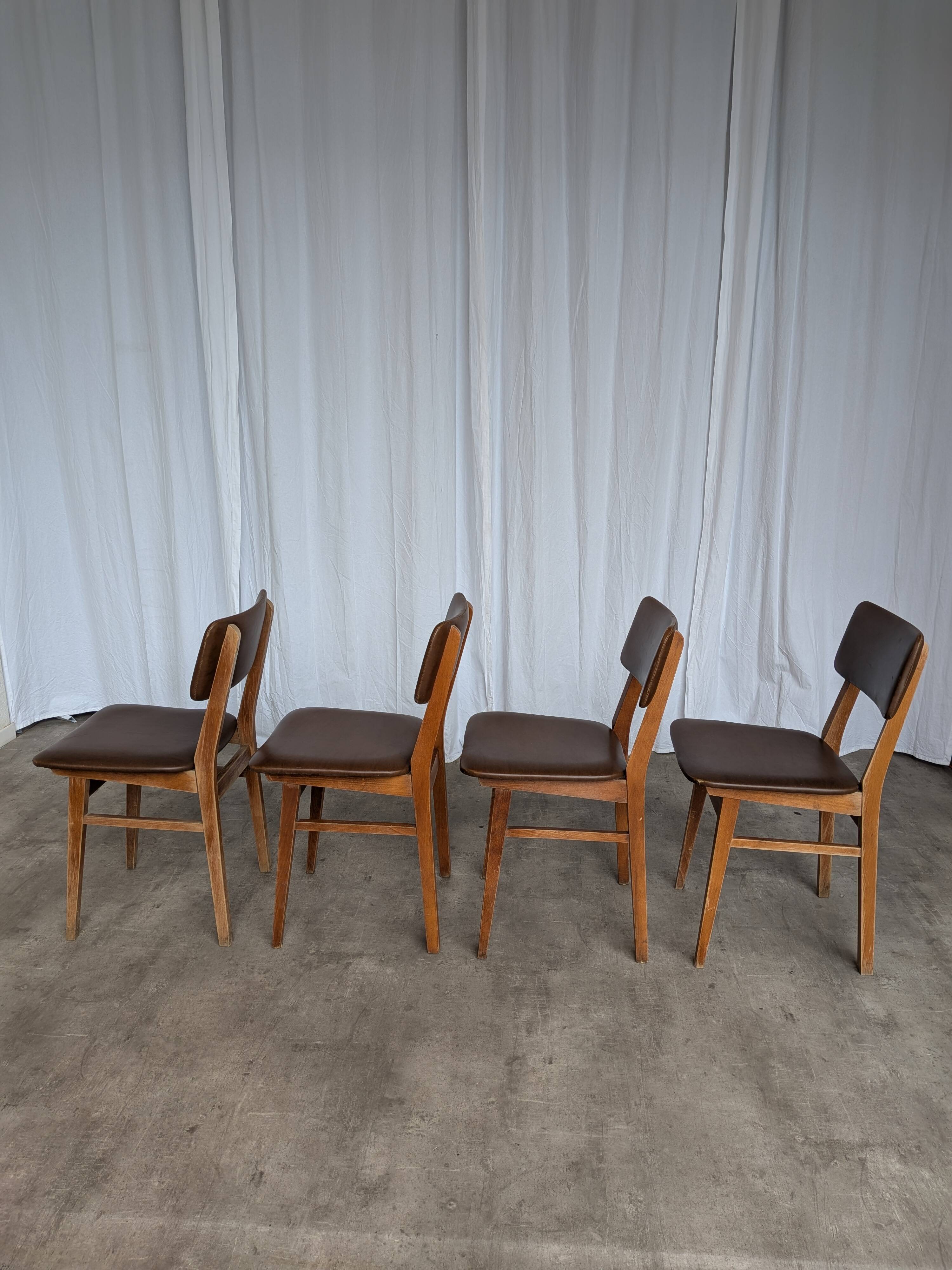 Vintage stol kamnik dining chairs (set of 4): mid-century leather seat