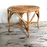Table basse ronde bambous et osier circa 70